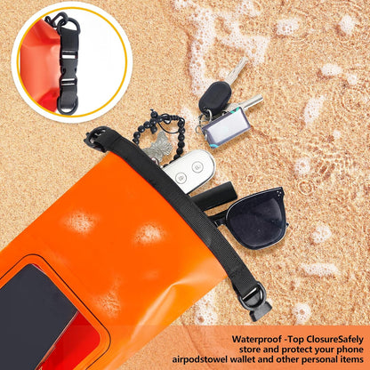 IP68 Waterproof Dry Bag, 2L - Roll Top Waterproof Pool Bag，Dry Bags for Kayaking Waterproof-w/Phone Pouch,Large Waterproof Phone Pouch,Boating & Kayak Accessories Camping (Orange 2L)