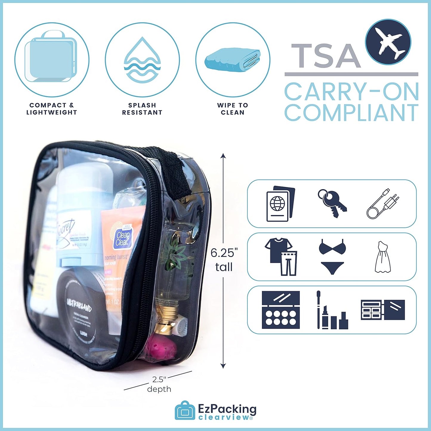 Clear TSA Approved 3-1-1 Travel Toiletry Bag for Carry On / Quart Size Transparent Liquids Pouch for Airport Security / Reusable See Through Vinyl & PVC Plastic Organizer for Men and Women (Green)