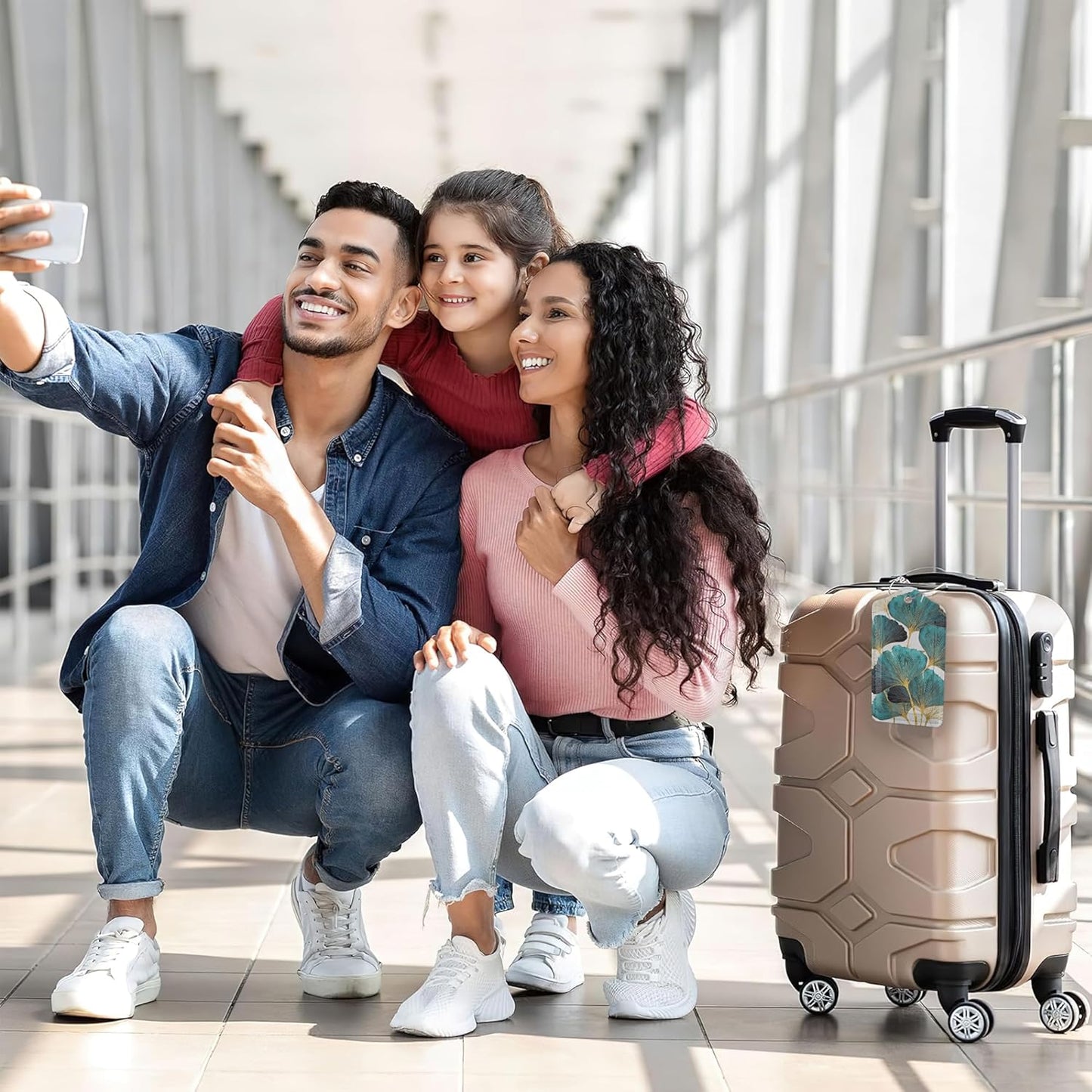 2 Pack Luggage Tag for Suitcases Green Ginkgo Leaf PU Leather Bag Travel Suitcase ID Identifier Baggage Tags for Women Men Travel