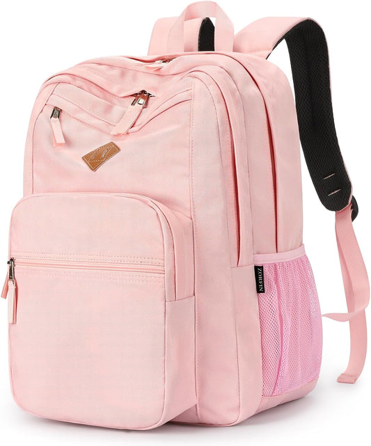ZORFIN 26L Backpack for College, and Travel: Water Resistant Bookbag - Pink