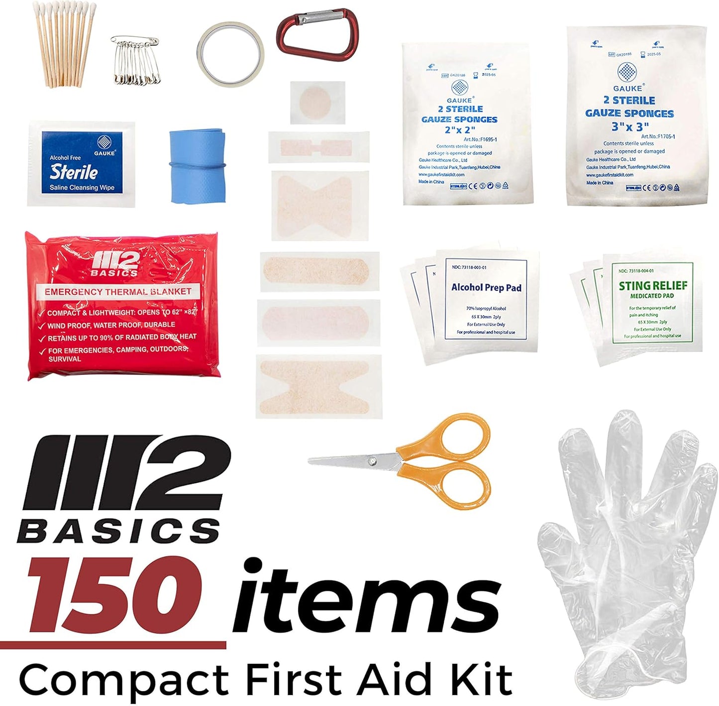 M2 BASICS All-Purpose 150 Piece First Aid Kit | Car, Travel, Home, Hiking, Camping, Survival | Small Emergency Kit, Medical Kit