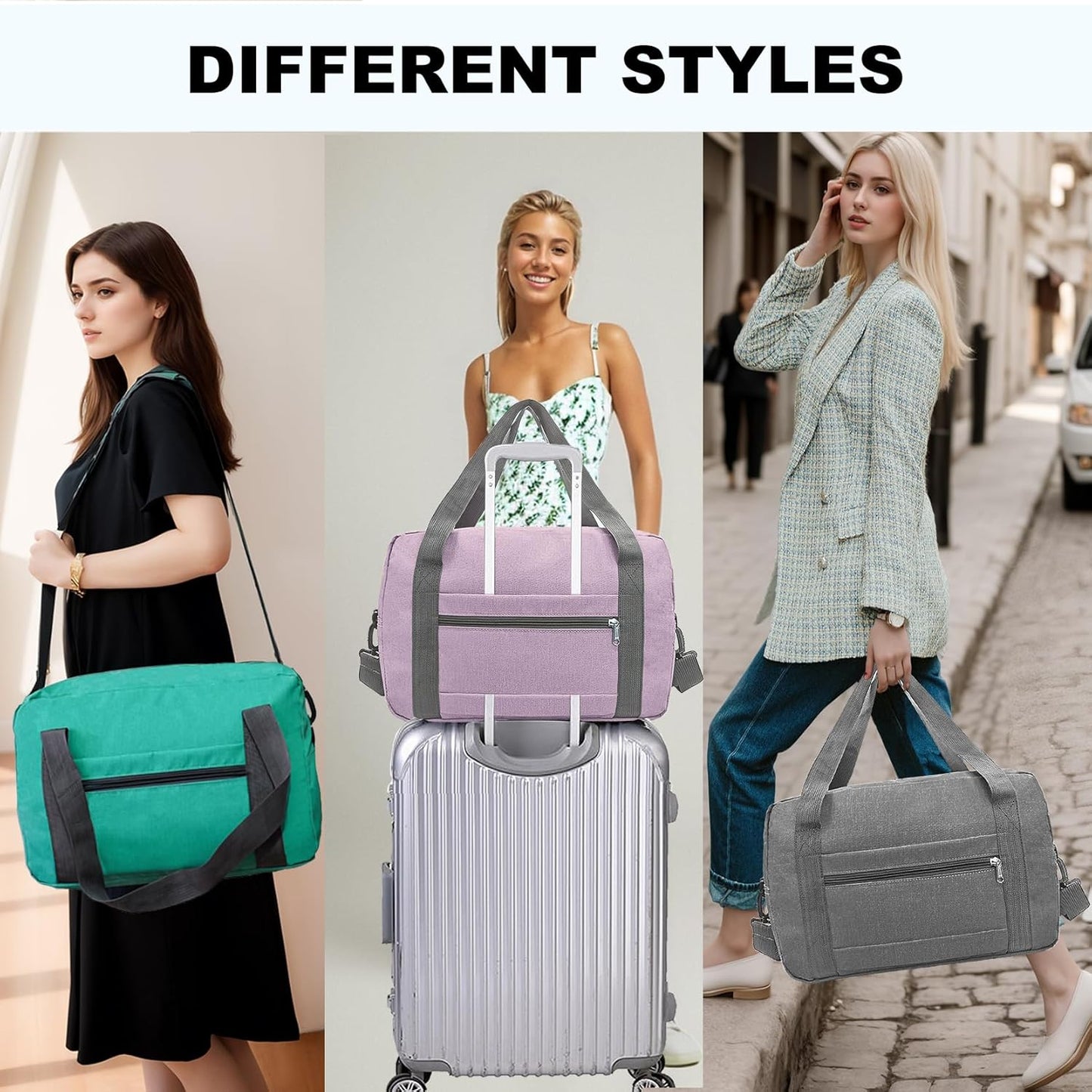 Foldable Carry on Luggage Bag 22x14x9 Personal Item Bag for Airplanes Travel Duffel Bag for Women and Men (40L, Black)