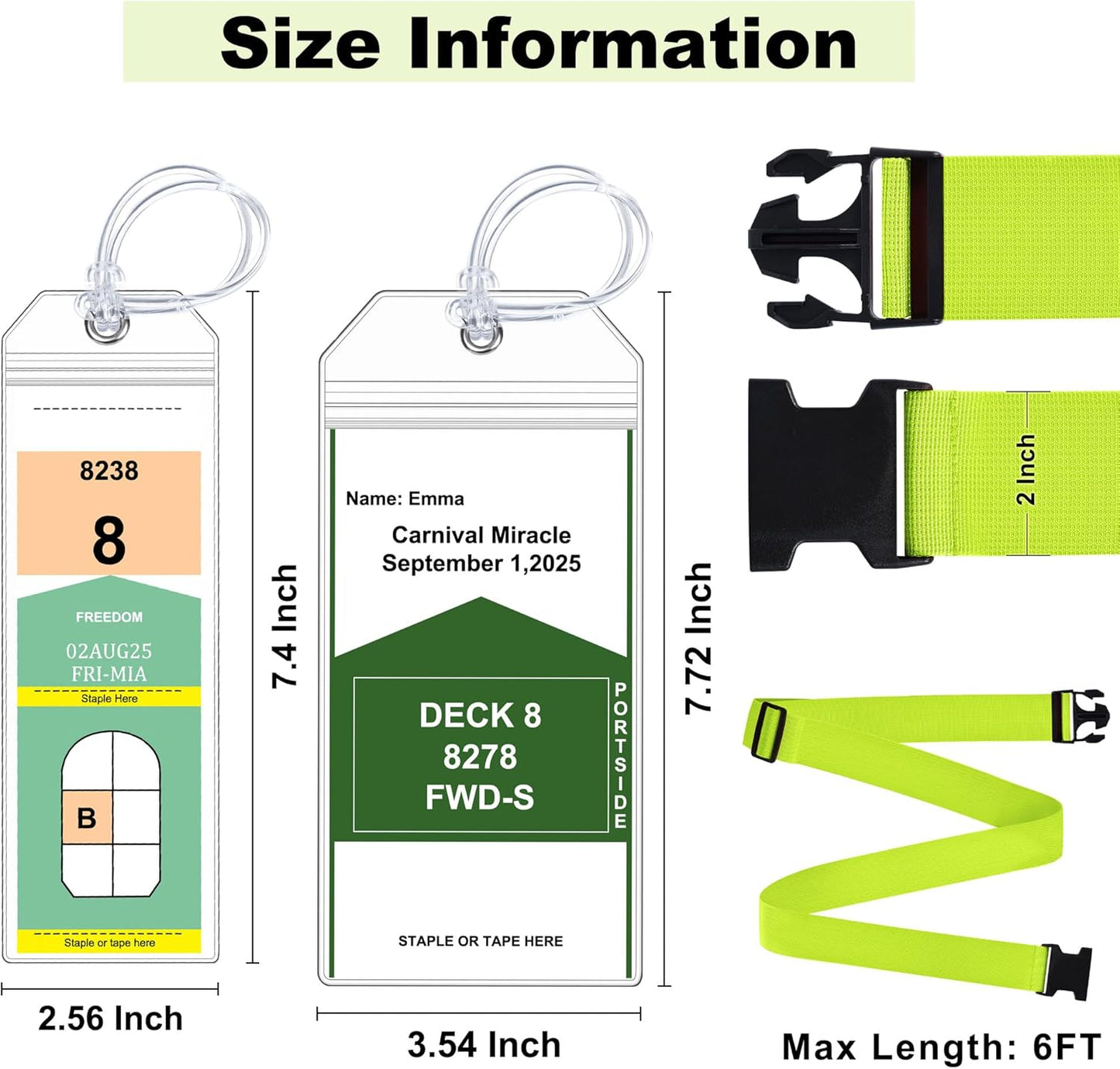 8 Pack Luggage Straps and Cruise Luggage Tags Set (4 Straps, 2 Wide, 2 Narrow Tags), Luggage Straps for Suitcases TSA Approved Suitcase Tags, Green