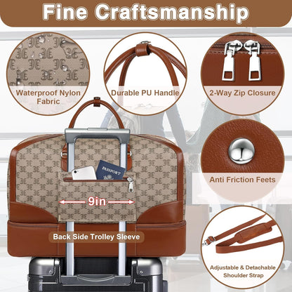 Weekender Bag for Women, Travel Duffel Bag Carry On Overnight Bag with Shoe Compartment Large Nylon Travel Weekend Tote Bag