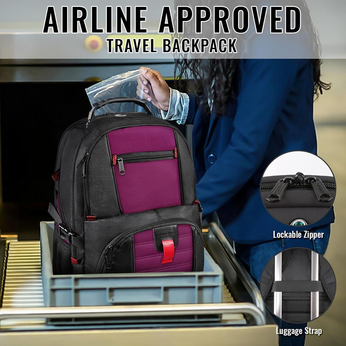 YOREPEK 18.4 Laptop Backpack, Large Backpacks Fit Most 18 Inch Laptop with USB Charger Port, TSA Friendly Flight Approved Weekend Carry on Backpack with Luggage Strap for Men and Women, Purple