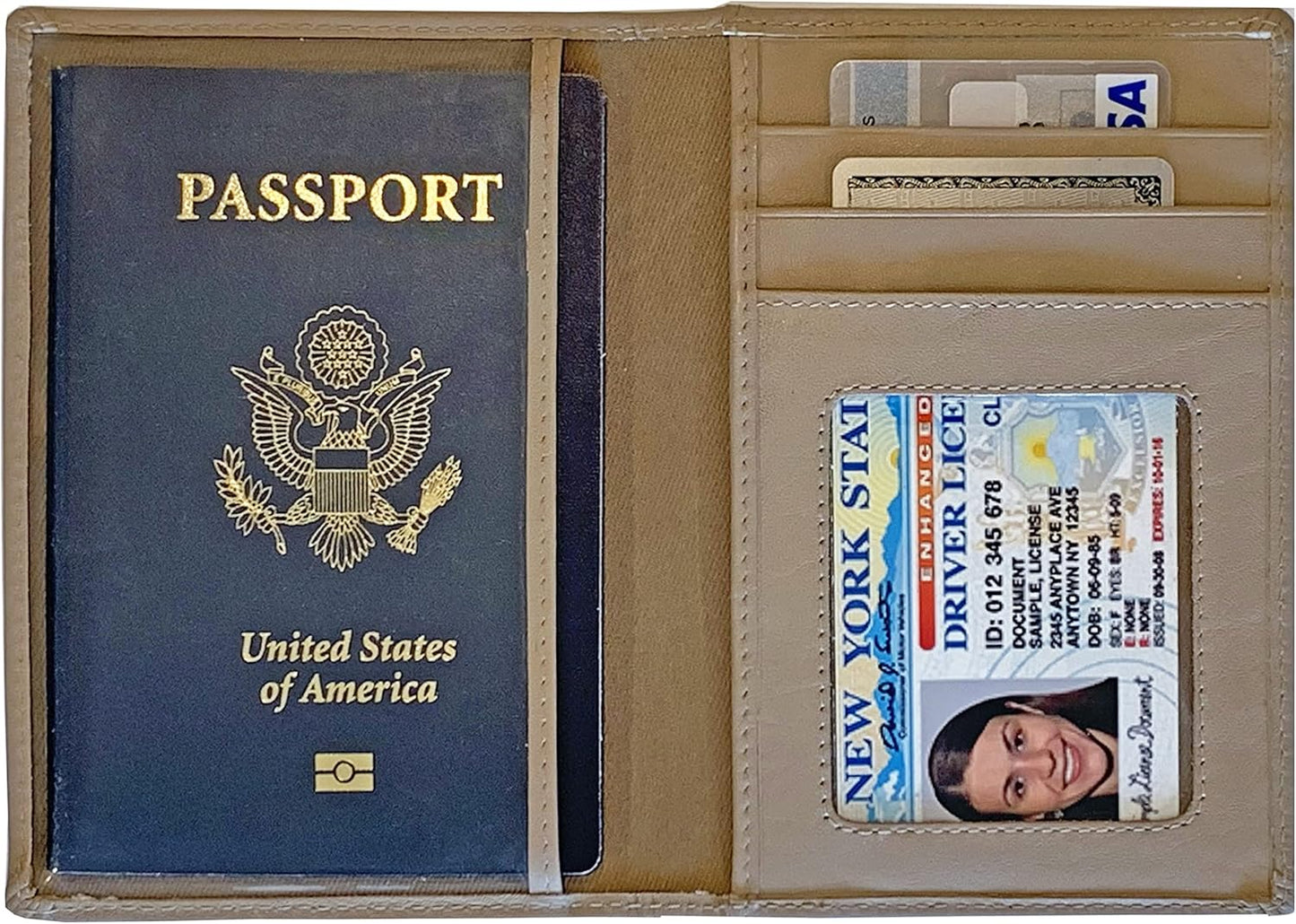 Personalized Monogrammed Taupe Leather RFID Passport Wallet