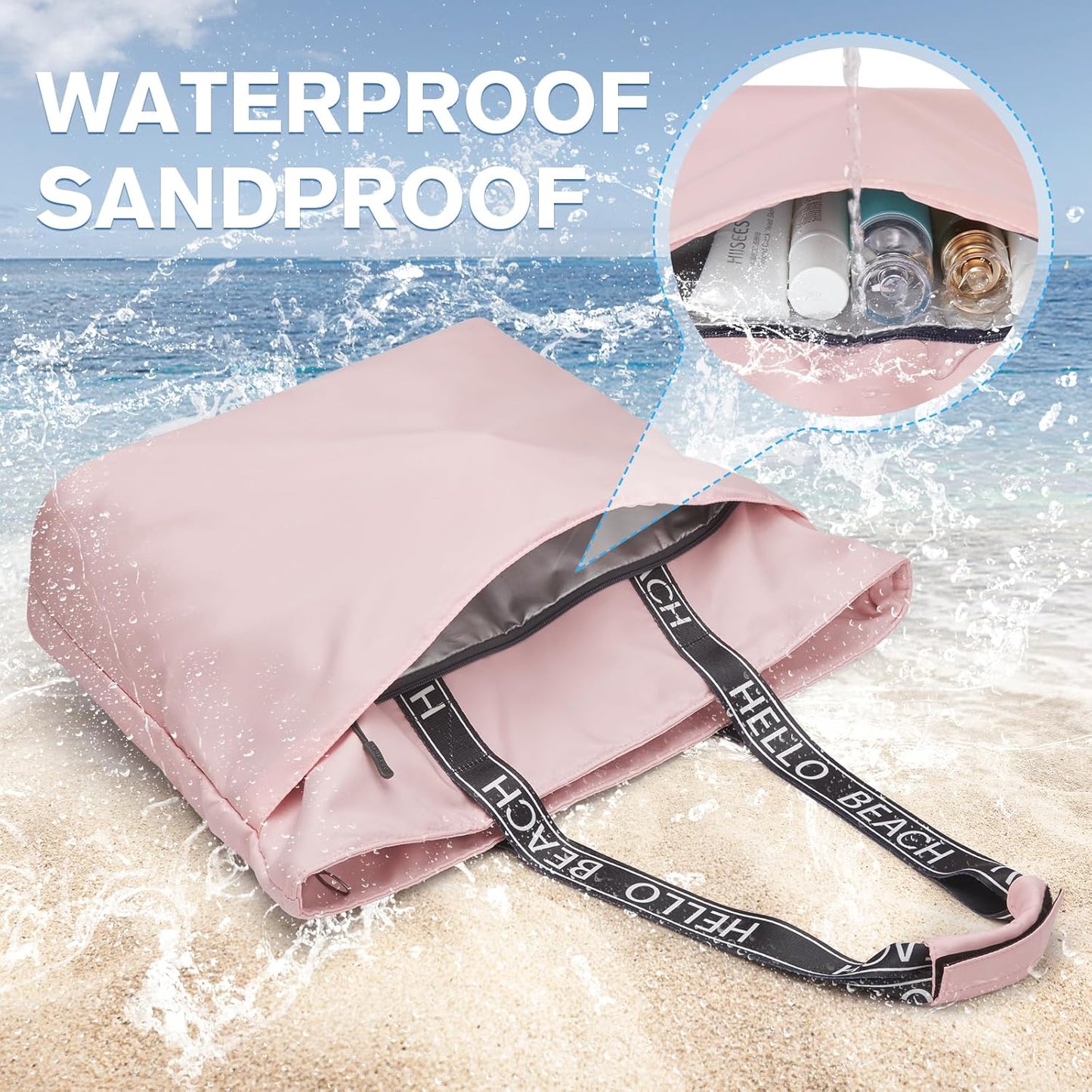 G4Free Beach Bag, Waterproof Beach Bags for Women, Personalized Strap Tote Bag for Women Birthday Gifts