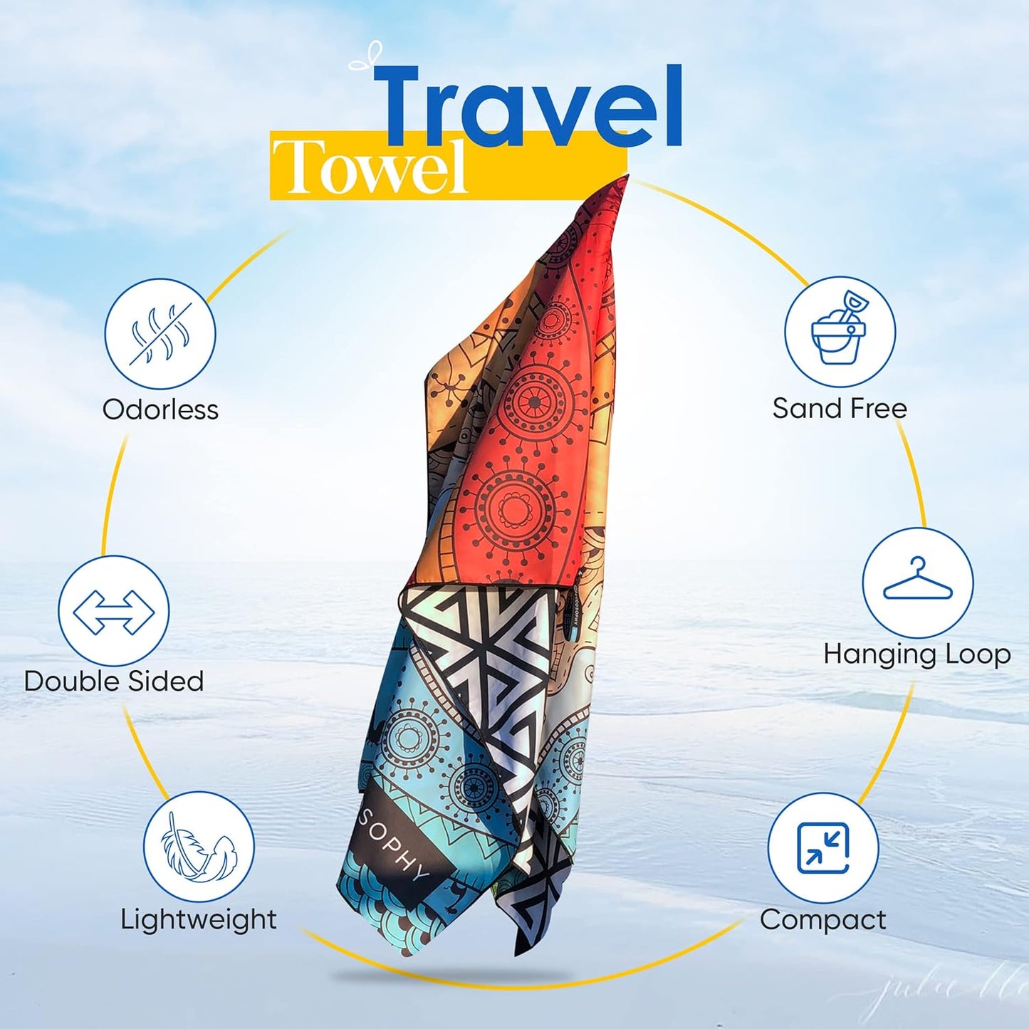 ECCOSOPHY Microfiber Beach Towel - Sand Free Towels are Quick Dry, Light Weight, Super Absorbent - Perfect Pool, Travel, Cruise, Camping Essentials - Oversized Extra Large for Adults 71x35 in