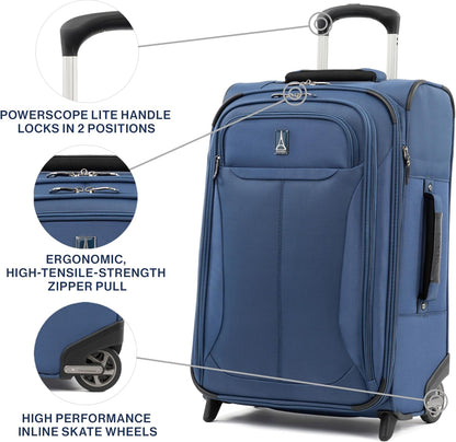 Travelpro Tourlite Softside Expandable Upright 2 Wheel Luggage, Lightweight Suitcase, Men and Women, Blue, Carry-On 22-Inch