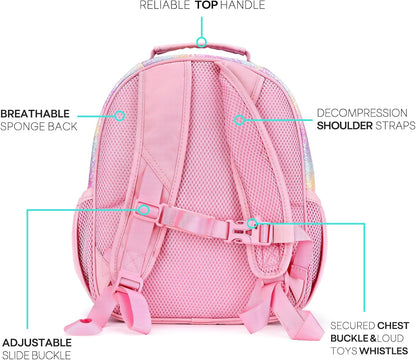 mibasies Toddler Backpack for Girls 2-4: Glitter Kids Backpacks for Girls - Preschool Kindergarten Backpack - Rainbow Pink