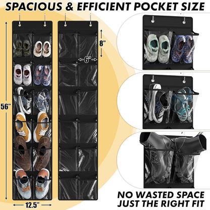 Simple Houseware 24 Pockets - 2PK 12 Large Pockets Over Door Hanging Shoe Organizer, Black