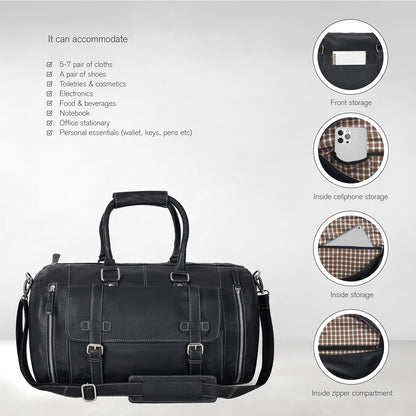 Genuine Leather Duffle Bag for Men | Vintage Weekender Travel Bag | Overnight Carry-On Luggage | Handmade Leather Gym Bag for Men