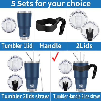 WETOWETO 30oz Insulated Tumbler With 2 Lids and 2 Straws, Stainless Steel Double Vacuum Coffee Tumbler Cup with Handle, Powder Coated Travel Mug for Home, Office, Travel, Party (Black, 1 Pack)