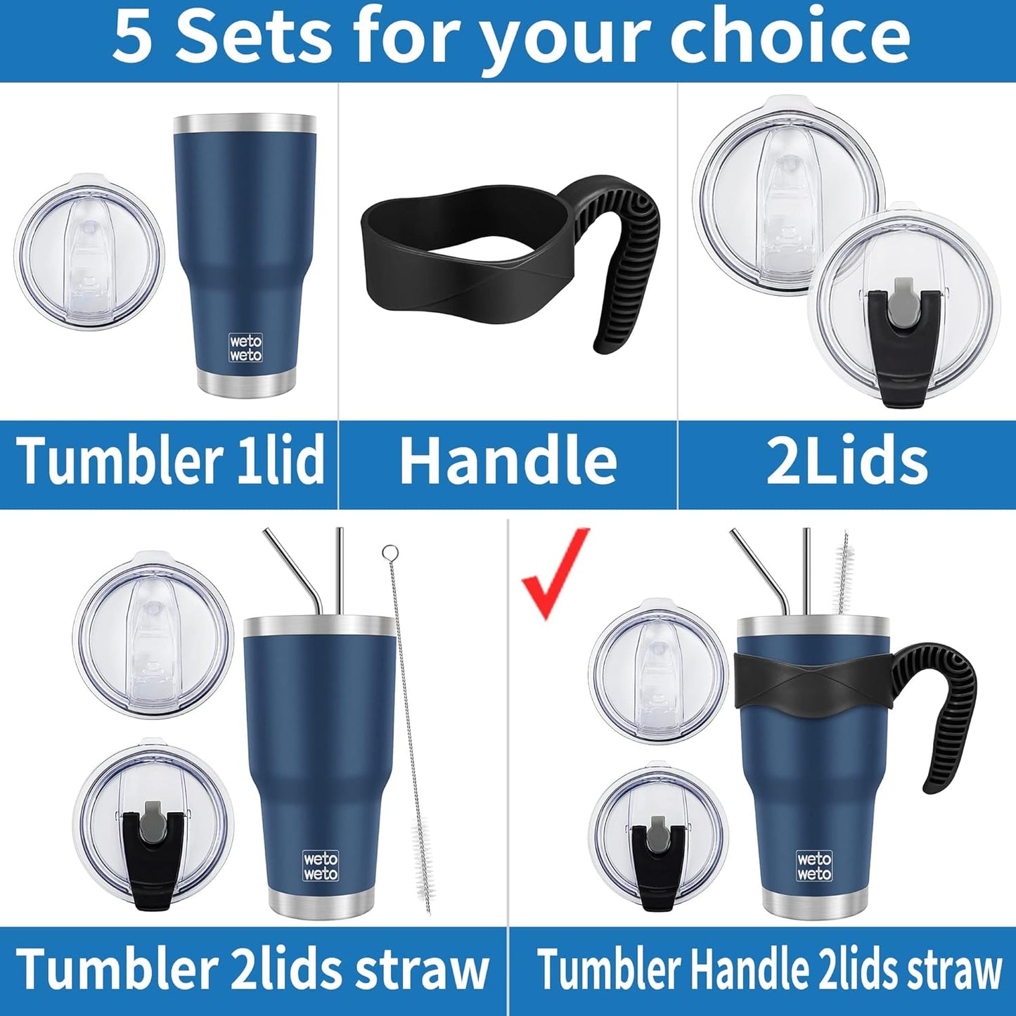 WETOWETO 30 oz Tumbler Stainless Steel Vacuum Insulated Coffee Cup with Handle, Double Wall Vacuum Coffee Thermal Cups for Hot and Cold drinks, Suitable for Travel (Navy Blue, 1 Pack)