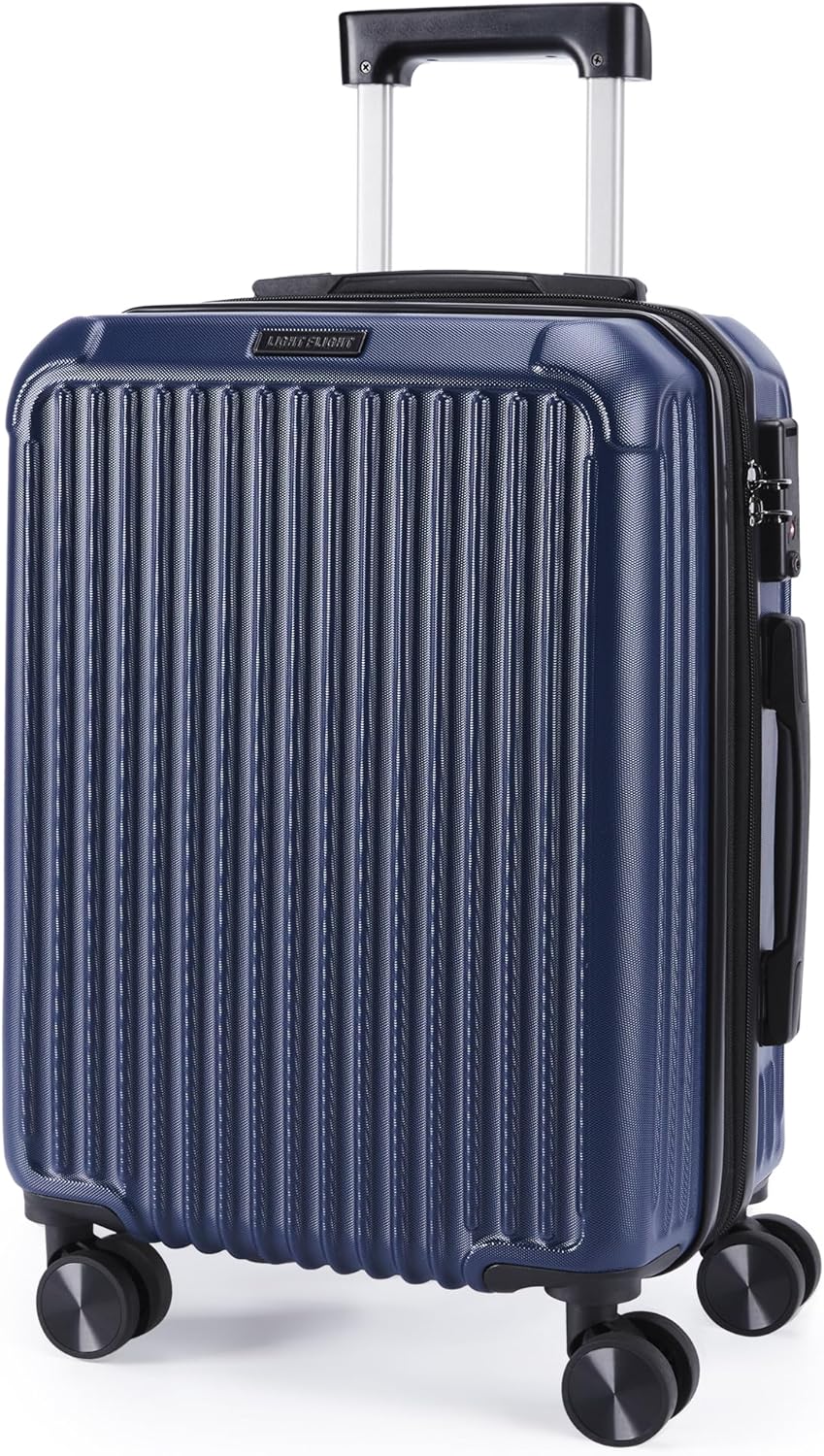 LIGHT FLIGHT Carry On Luggage 22x14x9 Airline Approved, Durable Hard Shell Carry On Suitcases with Wheels, Expandable Hardside Lightweight Travel Luggage with TSA Lock 20 Inch Carry on, Navy Blue