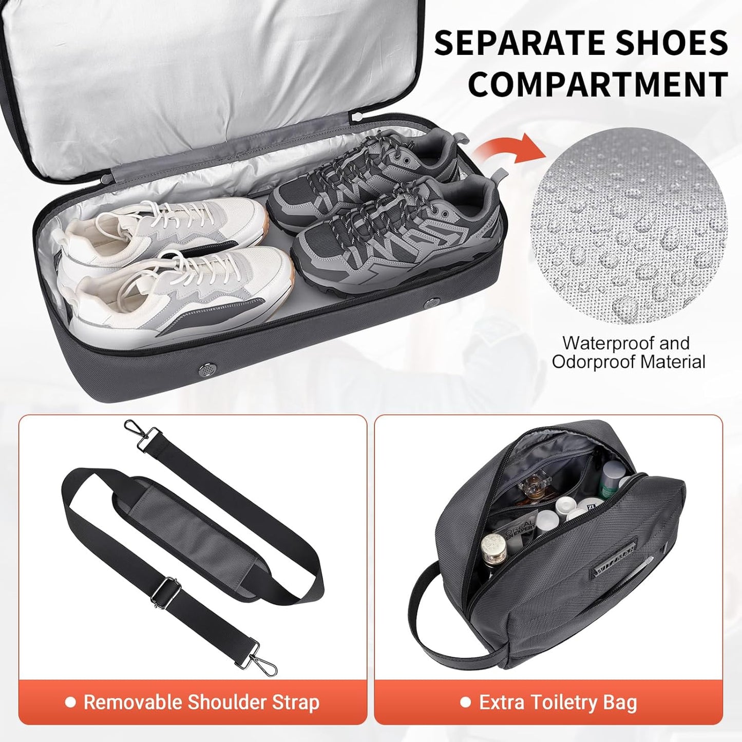 WITZMAN Weekender Bags for Men Women Carry On Duffle Overnight Bag with Toiletry Bag Sets Travel Duffel Bag Shoes Compartment （B694 Silvery Grey）