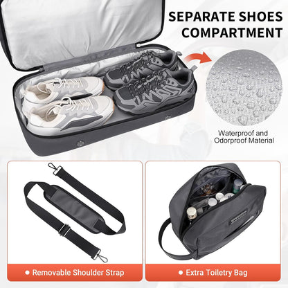 WITZMAN Weekender Bags for Men Women Carry On Duffle Overnight Bag with Toiletry Bag Sets Travel Duffel Bag Shoes Compartment （B694 Silvery Grey）