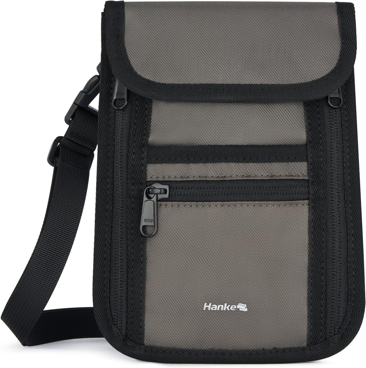 Hanke Passport Holder, Travel Wallet for Womens and Men, Neck Wallet Hidden Passport Pouch for Travel Adjustable Lightweight Thin with 6 compartments (Dark Grey)