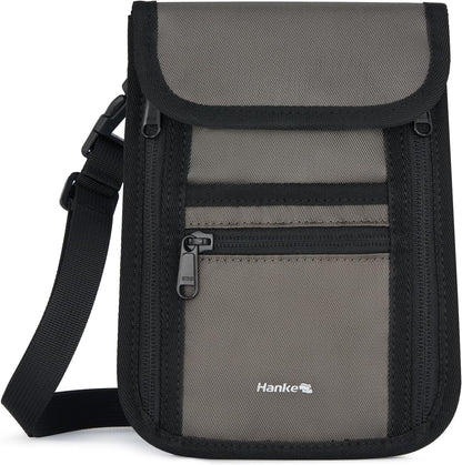 Hanke Passport Holder, Travel Wallet for Womens and Men, Neck Wallet Hidden Passport Pouch for Travel Adjustable Lightweight Thin with 6 compartments (Dark Grey)