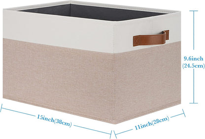 Large Fabric Storage Bins, Foldable Fabric Storage Baskets for Shelves, Sturdy Storage Boxes with PU Handles for Organizing Closet Home Bedroom Office (26L, 3 Packs, Pink&White)