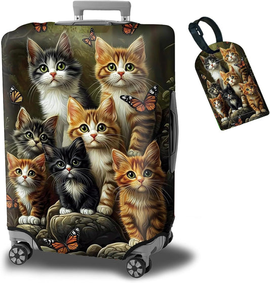 Luggage Cover Plus - Suitcase Protector with 1 Luggage Tag, Cats Family Travel Cover for 26-28 inch Luggage (L), Concealed Zipper, Washable Elastic Cloth, Dustproof, Anti-Scratch