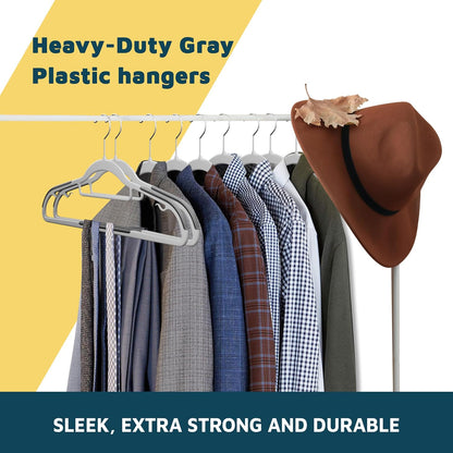 Lifemaster Plastic Clothes Hanger Set - 20 Pieces Versatile, Lightweight, Space-Saving, Non-Slip, Slim Designed, Dry and Wet Clothes Hanger Set with 360° Swivel Hook and Rubber Coating - Gray