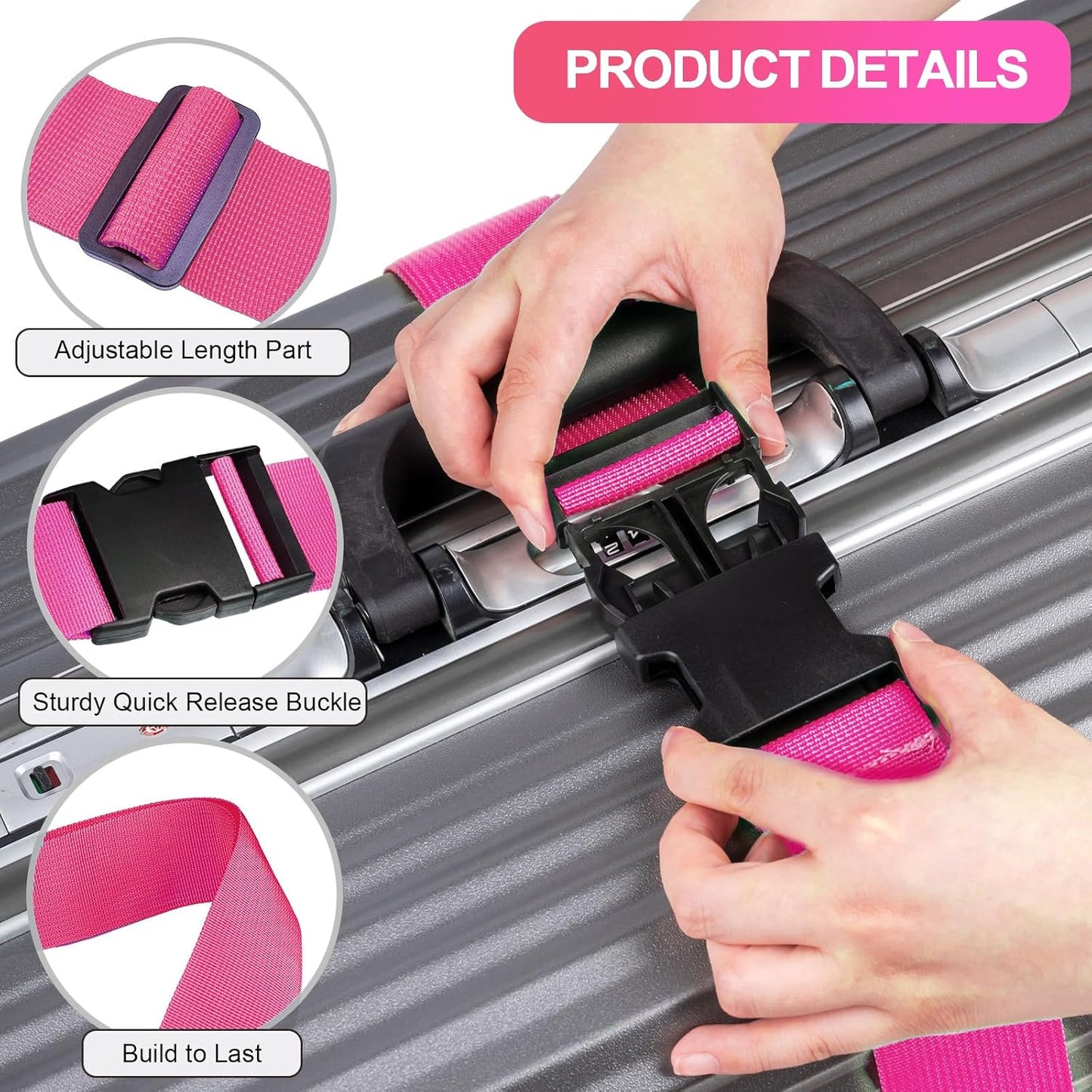 Luggage Straps for Suitcases TSA Approved, Travel Belt Suitcase Belt, Suitcase Straps TSA Approved, Luggage Belt Strap TSA Approved, Travel Straps for Luggage, Luggage Band Bag Straps, Pink