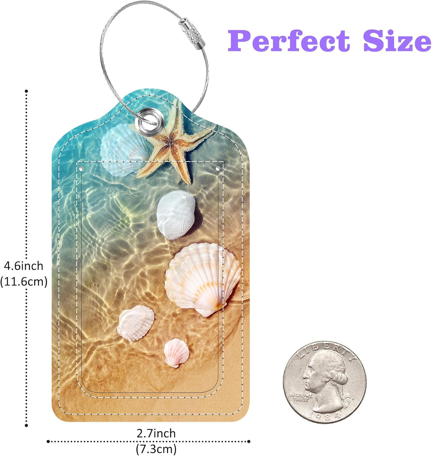 Luggage Tags for Suitcase Starfish and Seashell in Sea Water 2 PCS Leather Travel Cruise Luggage Tag with Stainless Steel Loop Name ID Label Privacy Cover for Women Men Travel Bag Labels Set