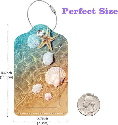 Luggage Tags for Suitcase Starfish and Seashell in Sea Water 2 PCS Leather Travel Cruise Luggage Tag with Stainless Steel Loop Name ID Label Privacy Cover for Women Men Travel Bag Labels Set
