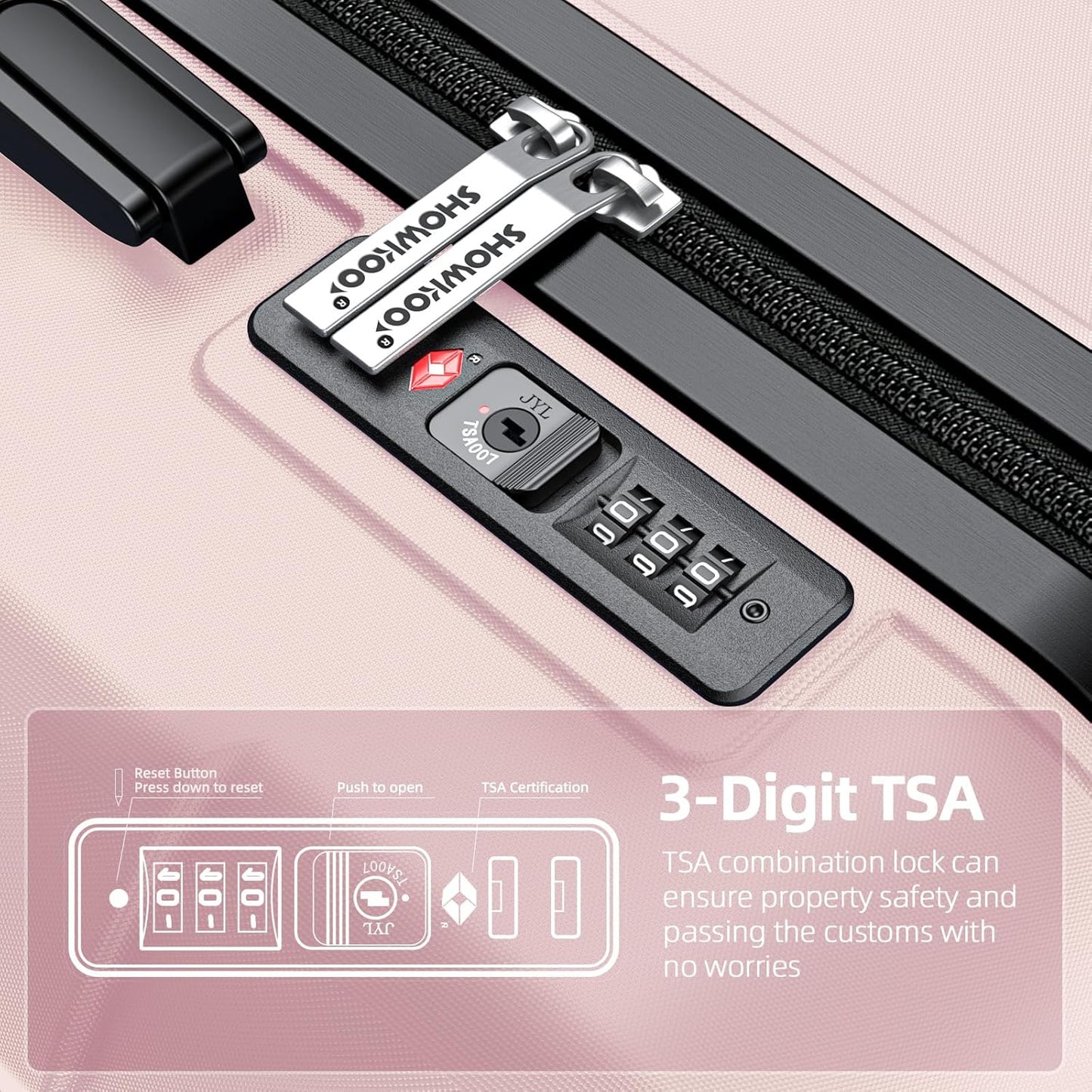 SHOWKOO Luggage Sets Expandable PC+ABS Durable Suitcase Sets Double Wheels TSA Lock Pink 3pcs