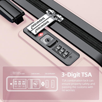 SHOWKOO Luggage Sets Expandable PC+ABS Durable Suitcase Sets Double Wheels TSA Lock Pink 3pcs