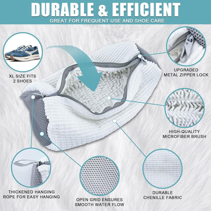 XXL Shoe Washing Machine Bag - 2-Pack Reusable Shoe Cleaning Bags, 360° Deep Clean for Tennis Shoes, Sneakers and Slippers, Includes 2 Shoe Storage Dust Bags (White)