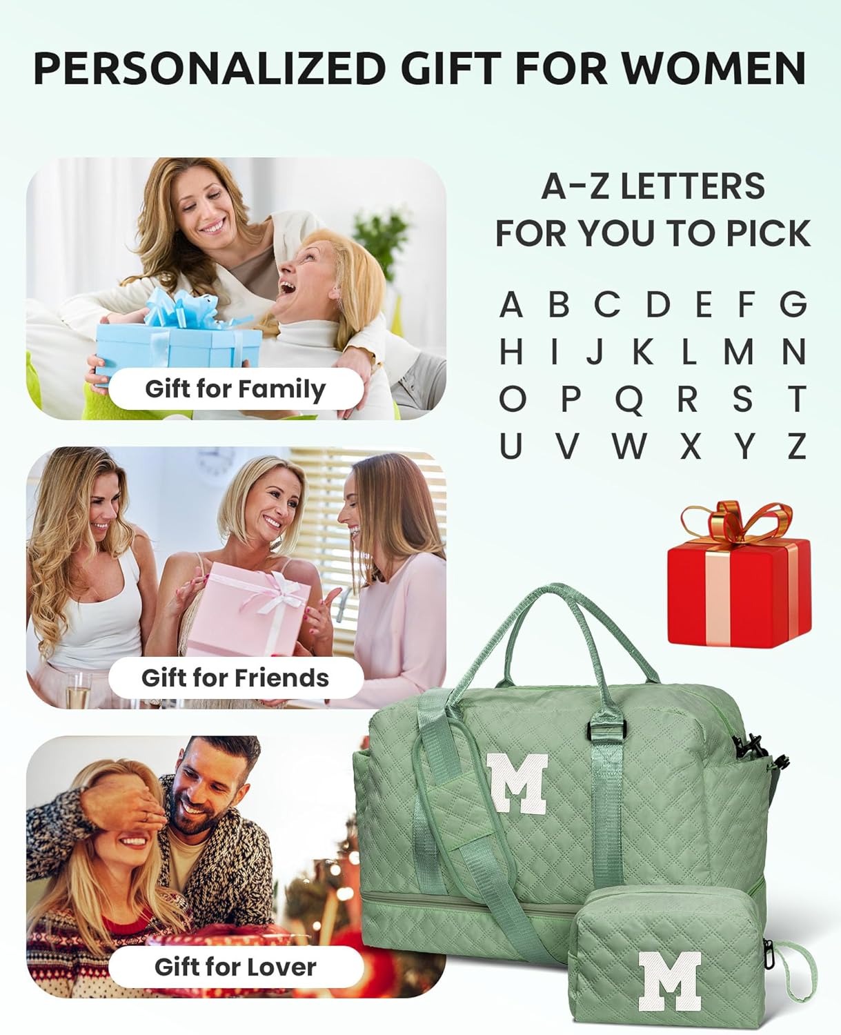 Personalized Teacher Gifts, Gifts for Women-Girl Travel Bag with Shoe Compartment, Personalized Weekender Bag, Monogram Overnight Bag for Women, Letter Travel Bag with Makeup Bag (Letter Q)