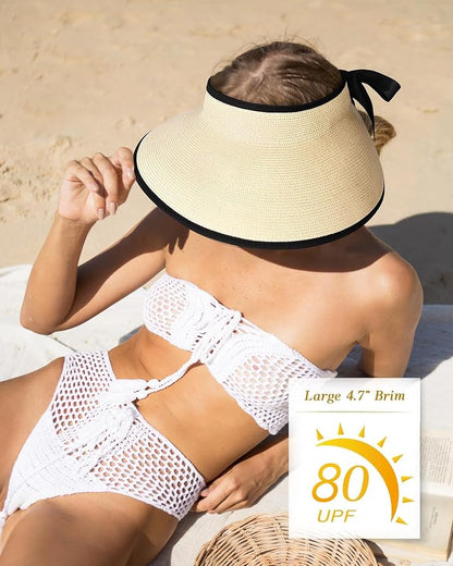 Camptrace Sun Visors for Women Wide Brim Beach Hat Foldable Straw Visor Hat - Image 7