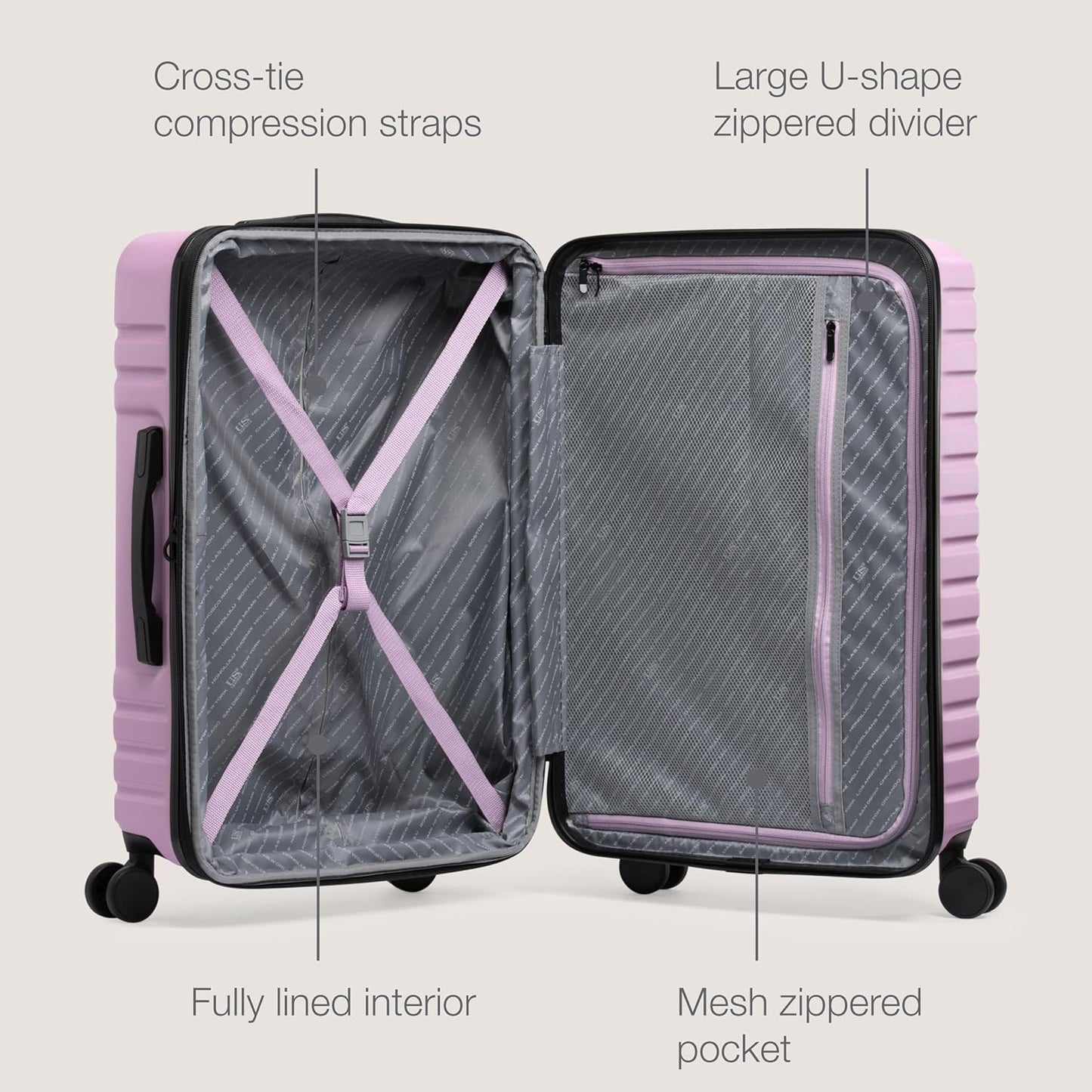 U.S. Traveler Boren Polycarbonate Hardside Rugged Travel Suitcase Luggage with 8 Spinner Wheels, Aluminum Handle, Lavender, Checked-Medium 26-Inch