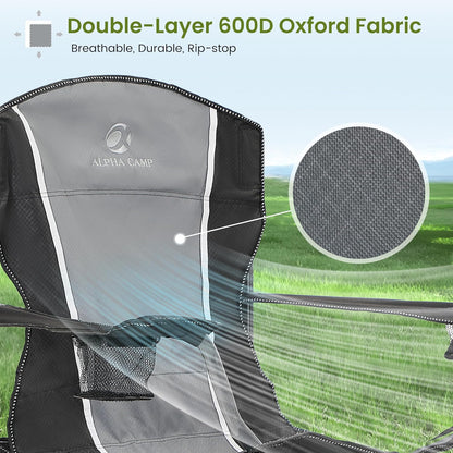 ALPHA CAMP Oversized Camping Folding Chair - Heavy Duty Steel Frame Support 350 LBS, Collapsible Padded Arm With Cup Holder, Quad Lumbar Back, Portable for Outdoor/Indoor