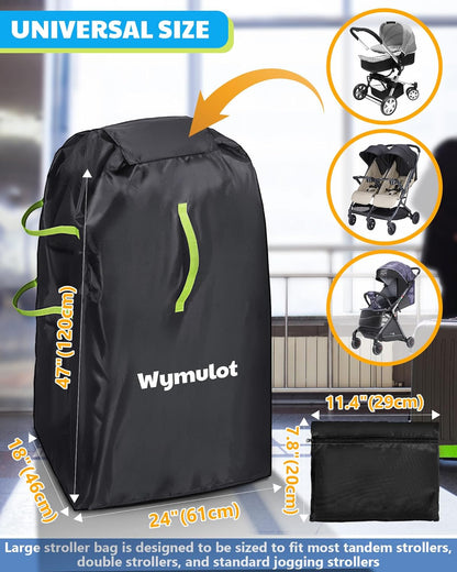 Large Stroller Bag for Airplane, Waterproof Stroller Travel Bag, Gate Check Stroller Bag for Single/Double Stroller Travel Bag with Handle and Drawstring Closure Stroller Cover (Black)