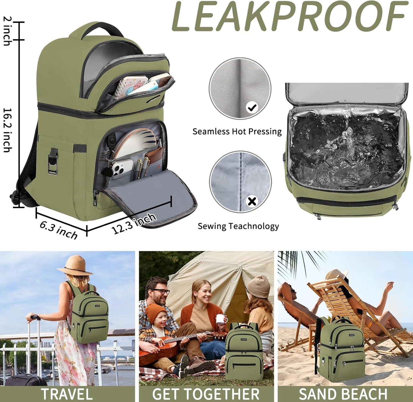 Cooler Backpack,Insulated Backpack Cooler Leakproof Double Deck Cooler Bag for Men Women RFID Lunch Backpack