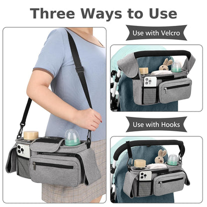 Accmor Universal Stroller Organizer with Insulated Cup Holder Detachable Phone Bag and Shoulder Strap,Stroller Bag Caddy Organizer Fits for Uppababy, Baby Jogger, Britax Strollers
