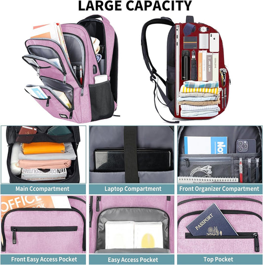 Backpck for Women, School backpacks for Teen Girls Boys, 15.6 inch Laptop Back Packs with USB Charger Port, Mochilas for Business, College, Pink