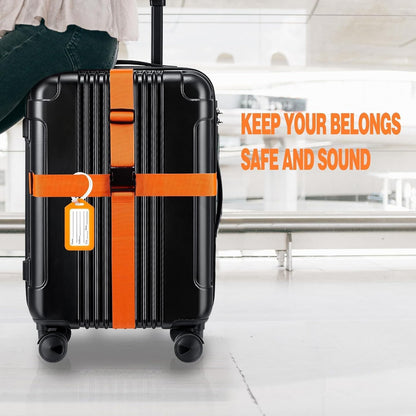 8 Pack Luggage Straps and Tags Set (4 Straps, 4 Tags), Luggage Straps for Suitcases TSA Approved Suitcase Belt Luggage Tags, Orange