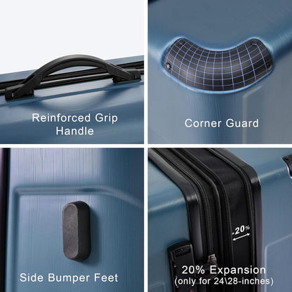 Merax Luggage Expandable Lightweight Spinner Suitcase with Corner Guards, 3-Piece Set (20/24/28 Blue)