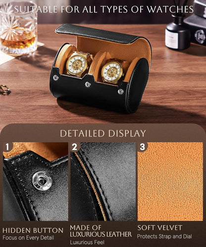 Homde Travel Watch Box Leather: Traveling Case for Men - Luxury Watch Roll for Wristwatch on the Go (black, M)