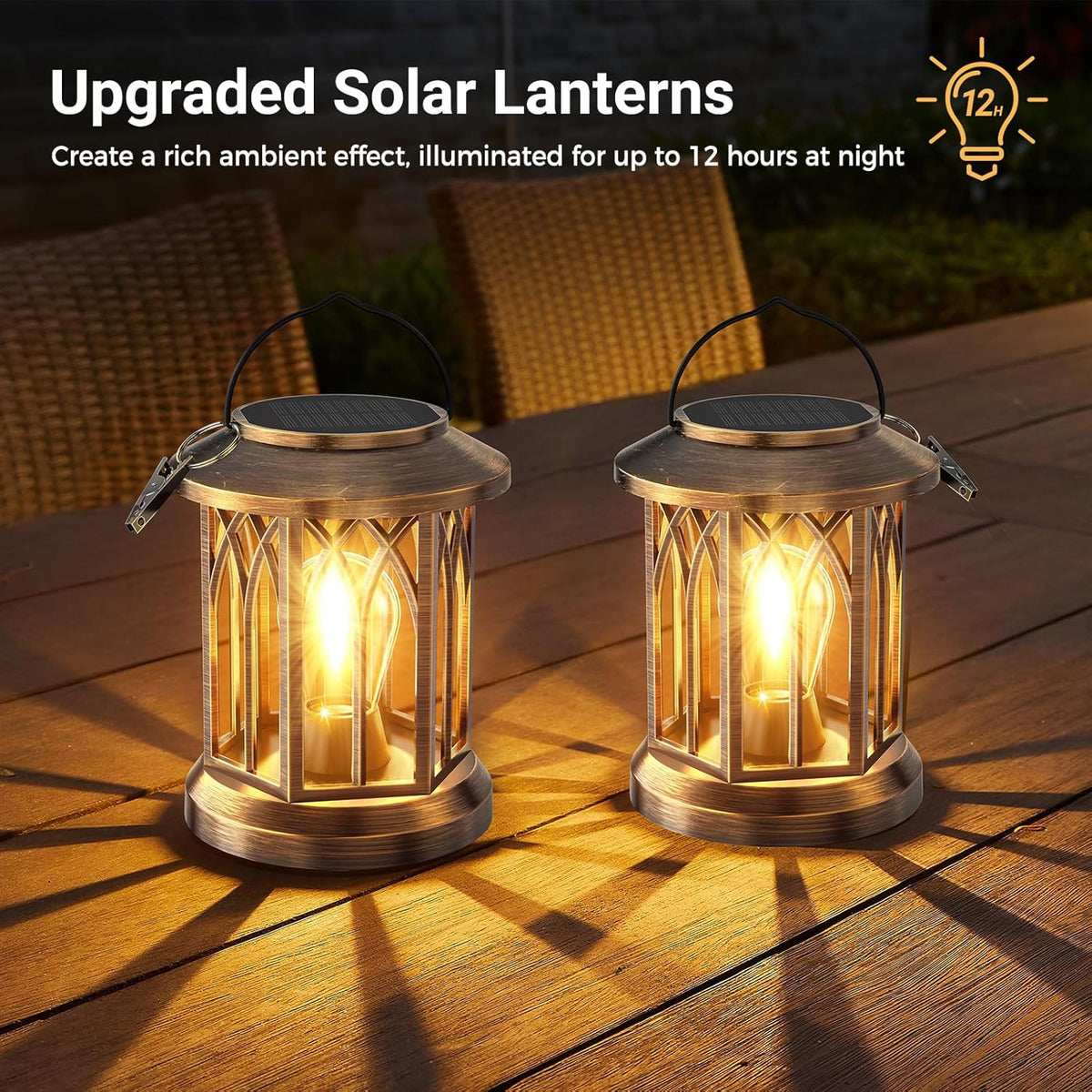 WdtPro Solar Lanterns Outdoor Lights, 6 Pack Bright Lanterns Outdoor Waterproof with Clip Patio Decor, Hanging Solar Lights for Outside Garden Yard Front Porch Table Decoration (Antique Copper)
