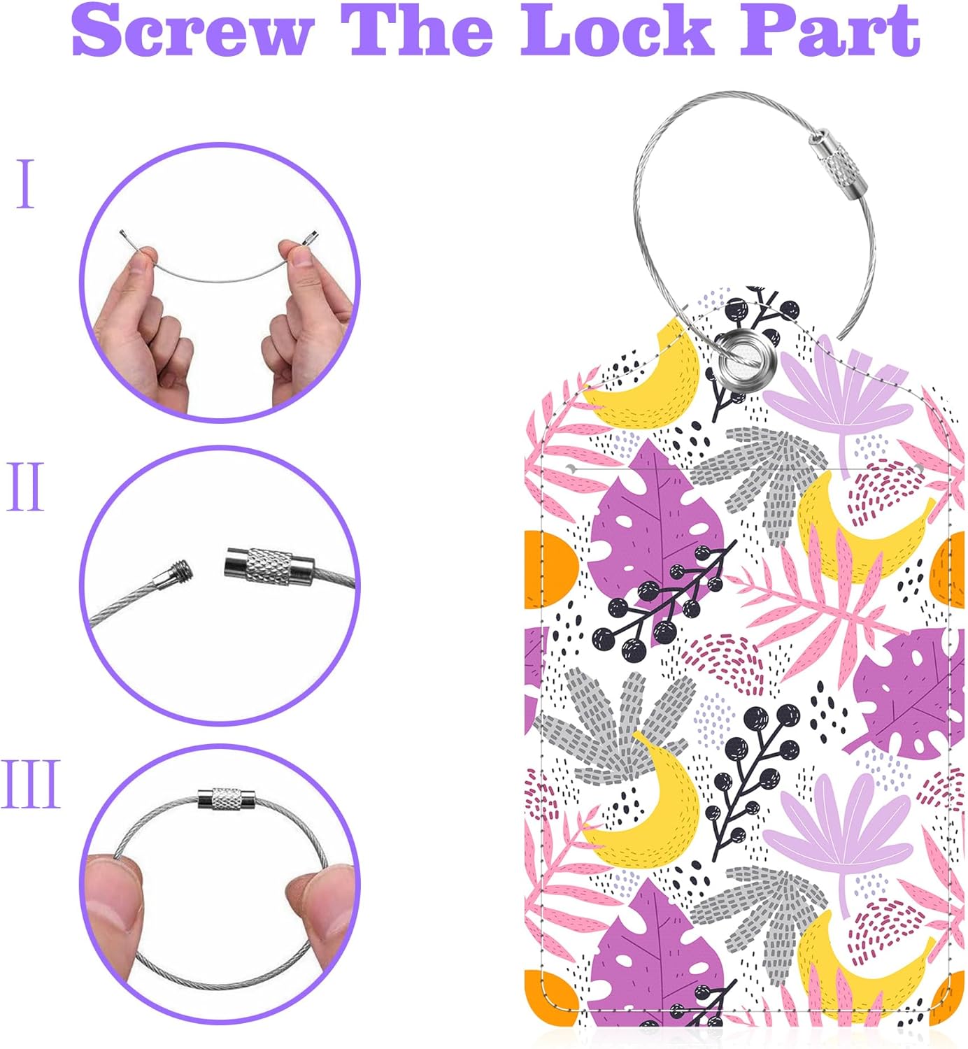 Tropical Plants Leaves Fruits Luggage Tags 2PCS PU Leather Suitcases Tag with Stainless Steel Loop and Privacy Name Address Cover Label Card for Women Men Travel