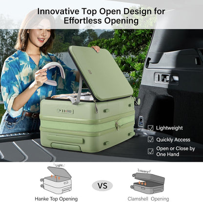 Hanke Hardside Expandable Carry On Luggage, 20 Inch Top Opening Trunk Luggages with Spinner Wheels, All-PC Hard Shell Carry-On Suitcase, Lightweight & TSA Airline Approved (Bamboo Green, 46L)