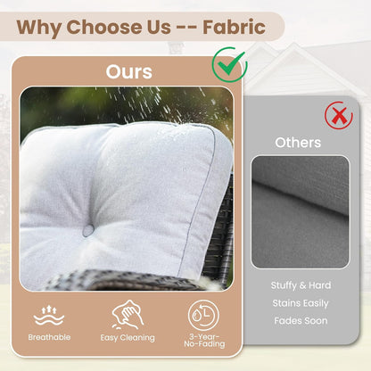 HOOOWOOO Patio Furniture Set,4 Pieces Outdoor Conversation Set,All Weather Wicker Loveseat Sofa Set with High Back Chairs Table,Light Gray