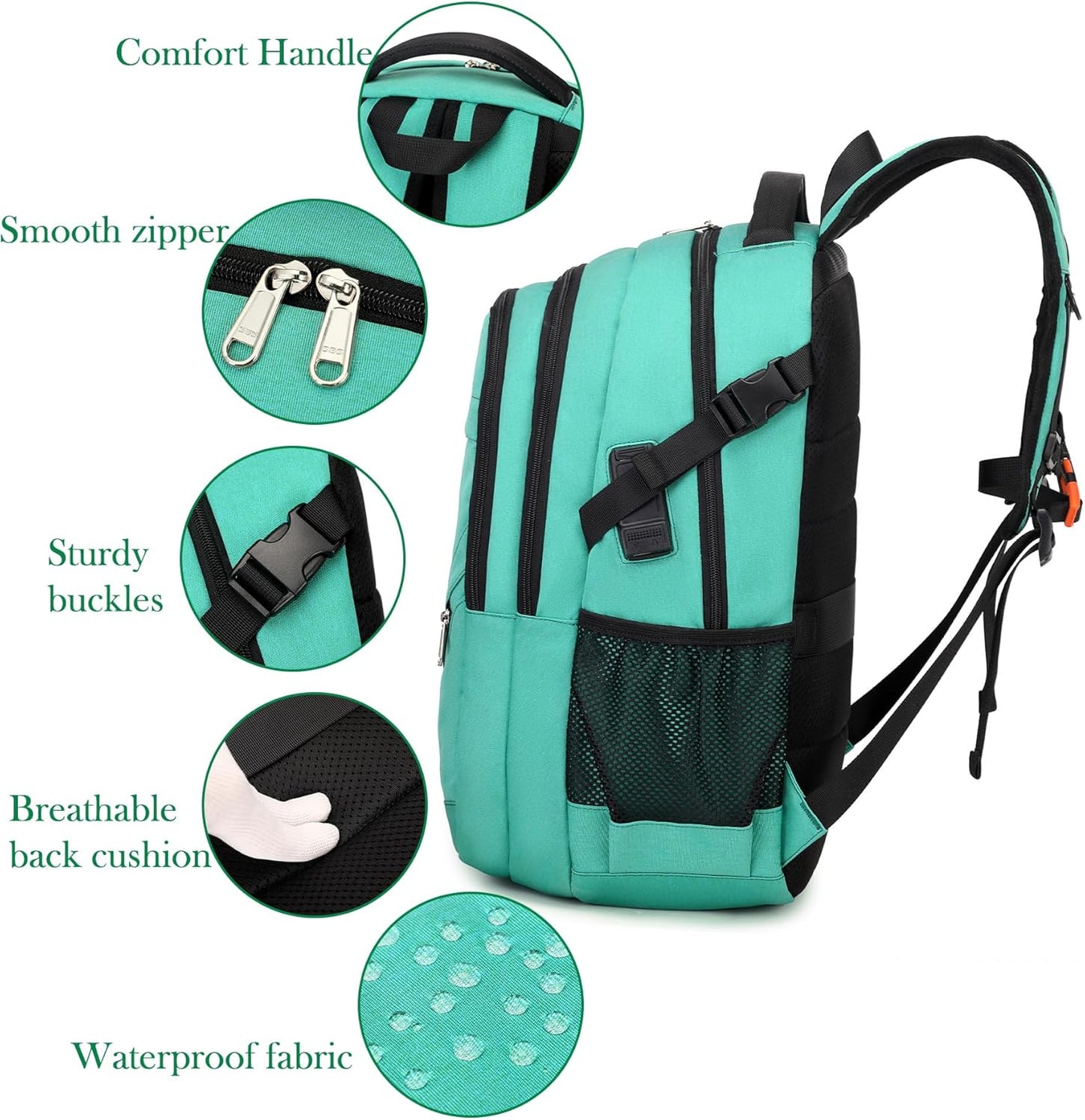 FENGDONG 17.3 inch Large Laptop Backpack Durable Waterproof Travel College Backpack Bookbag for Men & Women Business Backpack with USB Charging Port,Headset Port Light Green