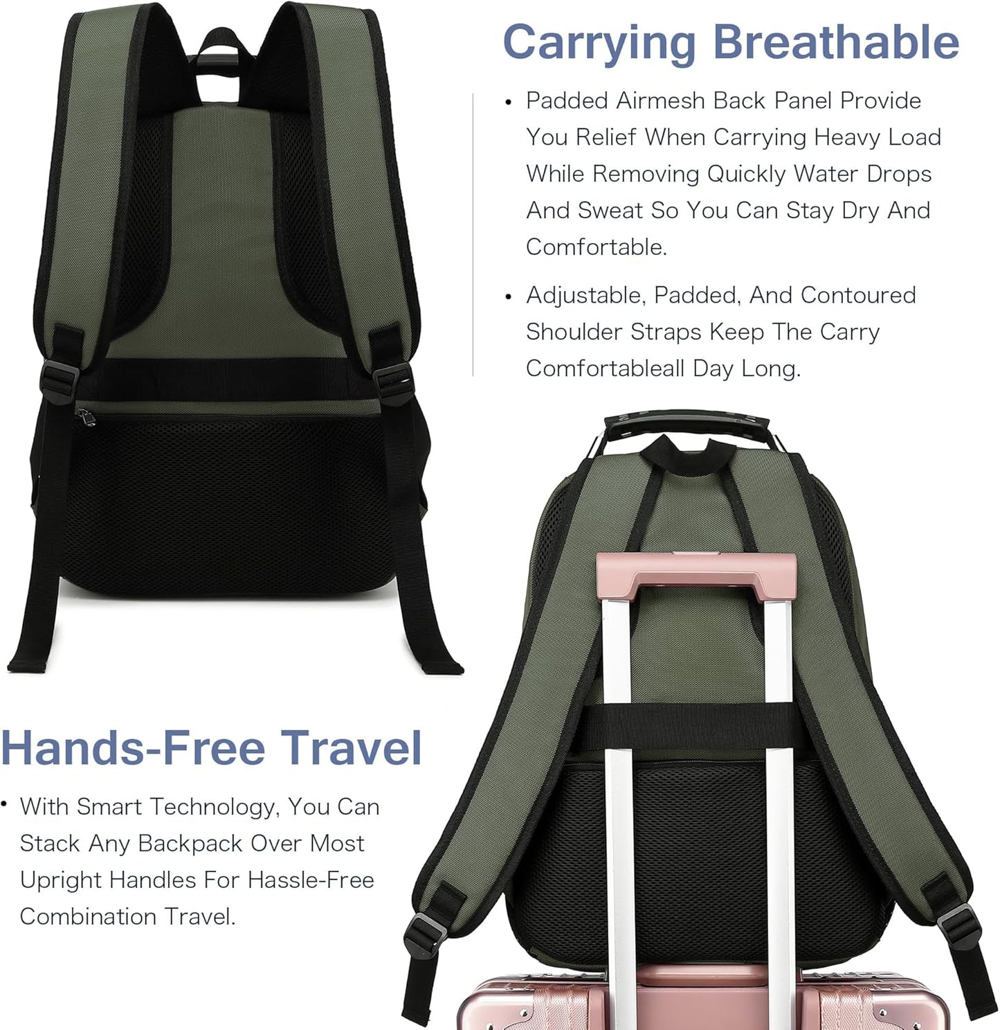 Boavan Laptop Backpack for men, 15.6 inch Laptop Bag with USB Port, Waterproof Travel Work Backpack Purse, Anti-Theft Teacher Nurse Doctor Casual Bookbags Office Business backpack,Green