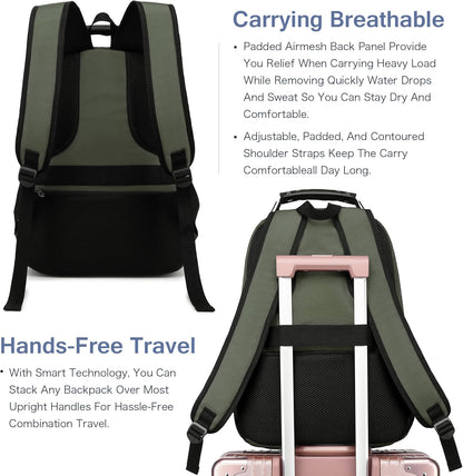 Boavan Laptop Backpack for men, 15.6 inch Laptop Bag with USB Port, Waterproof Travel Work Backpack Purse, Anti-Theft Teacher Nurse Doctor Casual Bookbags Office Business backpack,Green